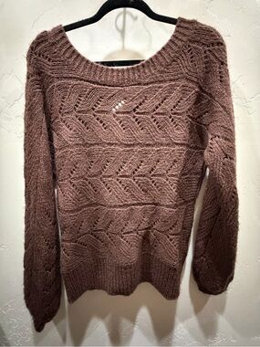 Abercrombie & Fitch Chocolate Brown Cable Scoop Sweater